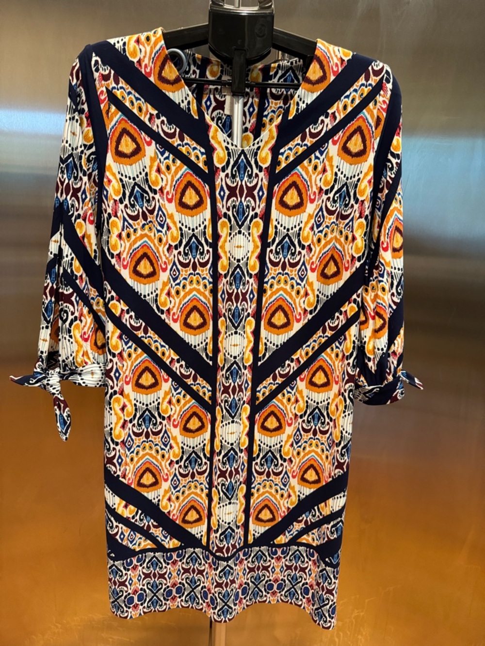Chico's Navy, Yellow & Orange Patterned Midi Dress